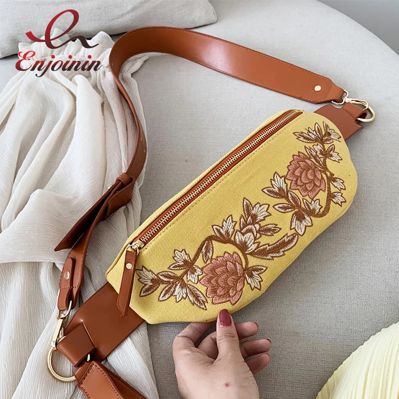 

Fashion Embroidered Flower Canvas Ladies Casual Fanny Pack Waist Pack Belt Bag Women's Waist Bag Bolsa Shoulder Bag 4 Colors