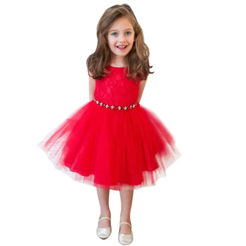 

2017 Princess Kid Girl Pageant Red Lace Tulle Bubble Tutu Dress One Piece Dresses