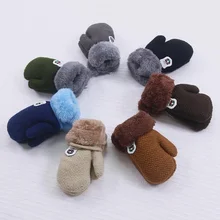 1 пара, детские зимние толстые перчатки для мальчиков и девочек хлопковая перчатка, полный палец, перчатки для рук, варежки с завязками на шее