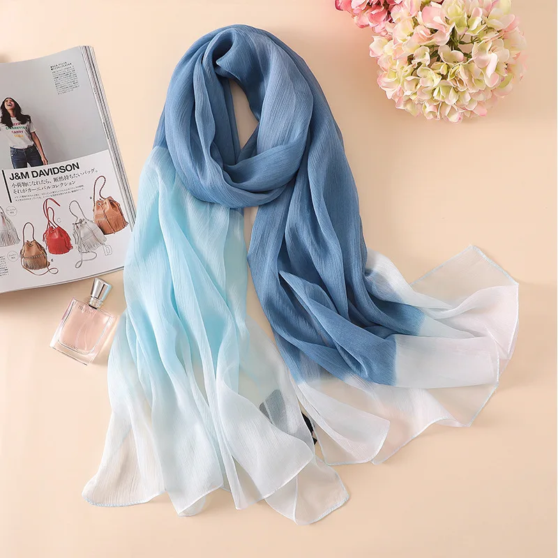 New Luxury Brand Women Silk Scarf Beach Shawl Ladies Pure Gradient Silk
