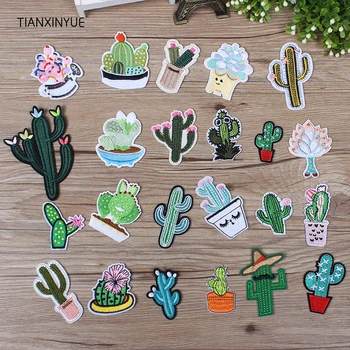 

TIANXINYUE Cactus and succulent Patch Iron On DIY Embroidered Appliques Sew On Jacket For Clothes Sticker