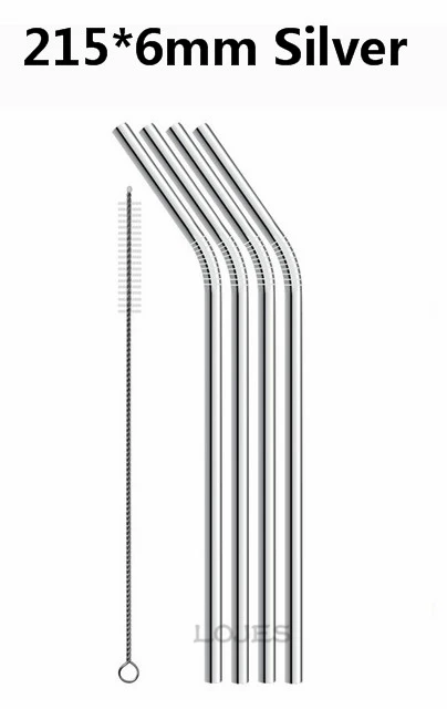 4/8 шт. Многоразовые соломинкой Высокое качество 304 Нержавеющая сталь металлическая соломинка с чистящая щетка для кружки - Цвет: 215mm sliver b