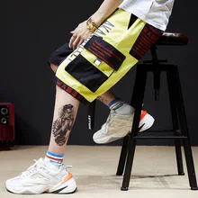 Хип-хоп мужской стиль прямой пробки Свободный уличный танец орфография большой карман шорты