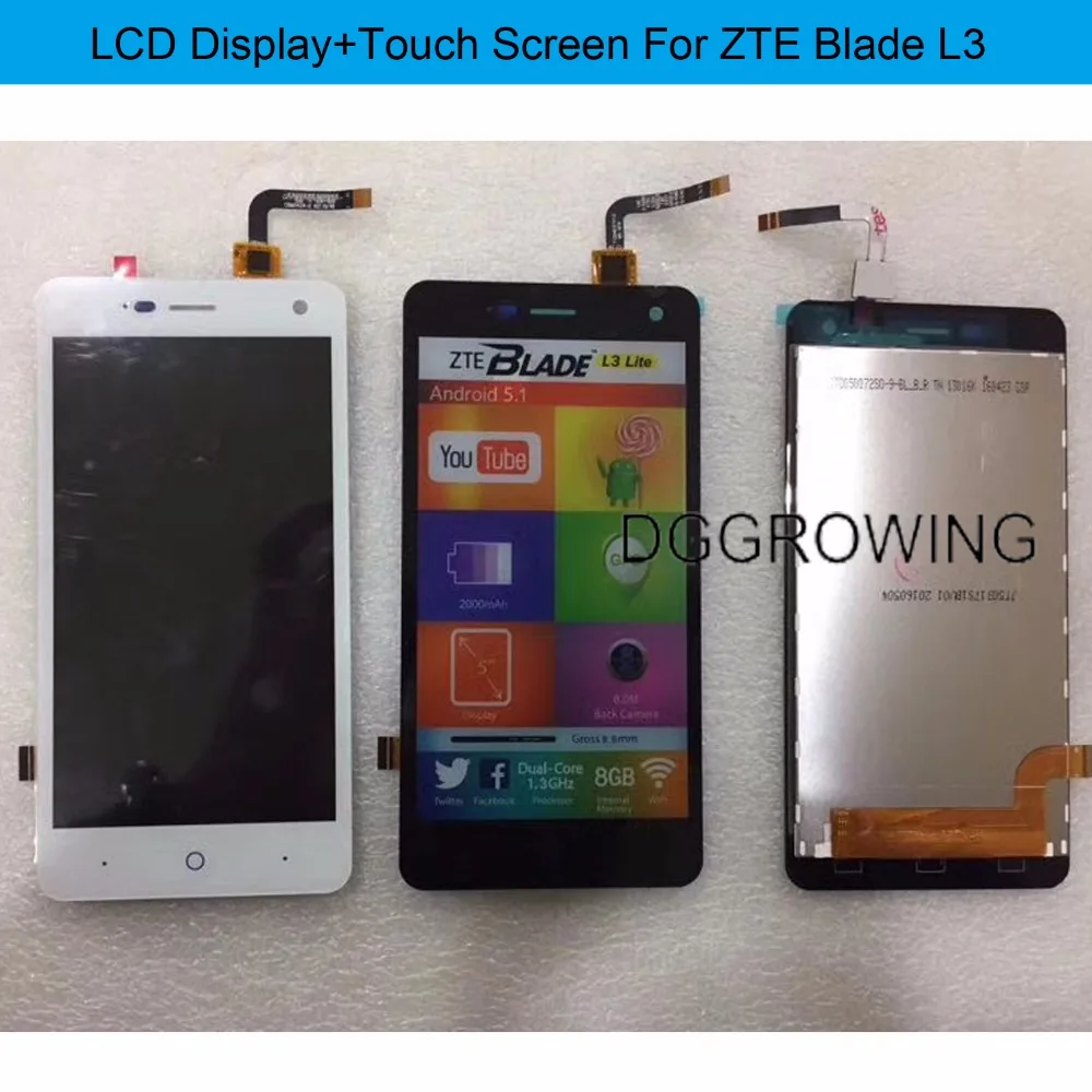 

DGGROWING Original Top Quality Black White LCD Replacement For ZTE Blade L3 LCD With Digitizer Assembly With Free Shipping