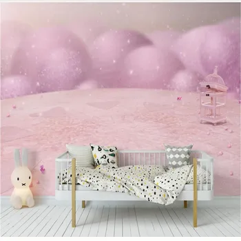 

Custom Nordic Wallpaper Pink Tree Forest Cute Cartoon Room Background Decorative Waterproof Material