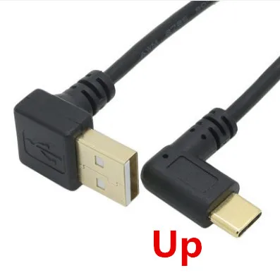 USB 2,0 A мужской 90 градусов вверх вниз угловой левосторонний правосторонний разъем локоть к USB 3,1 type C Локоть Мужской конвертер синхронизации данных зарядный кабель 20 см - Цвет: Черный