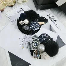 Corea hecha a mano Vintage y lujoso Rhinestone perla visón pelo insignia broches Pins joyería de moda para mujer Accessories-JQGWBH014E