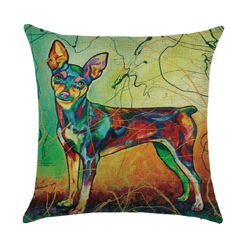 Colorful Oil Painting Linen Printed Dogs Cushion Cover Hot Animals Throw Pillow Cover Home Decor Rottweiler basset hound Pillows