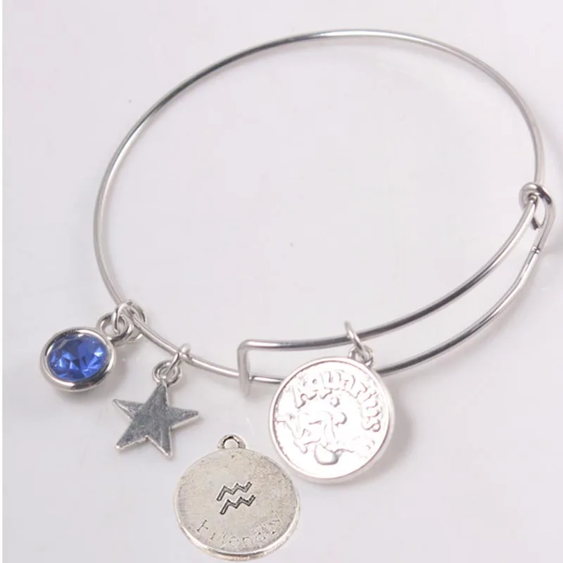 12 Созвездие подвеска серебряный браслет камень и звезда подвески регулируемые проволочные браслеты для женщин лучшие подарки