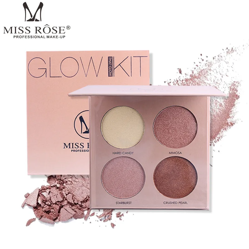 

Miss Rose 4 Colors Bronzer and Highlighter Makeup Set Face Contour Highlight Palette Gleam Golden Shimmer Powder