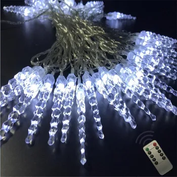 10M 50LED Ijspegel Fairy String Licht LED Garland Wedding Party Verlichting Afstandsbediening Outdoor Dak Gordijn Tuin Patio Vakantie Decoratie