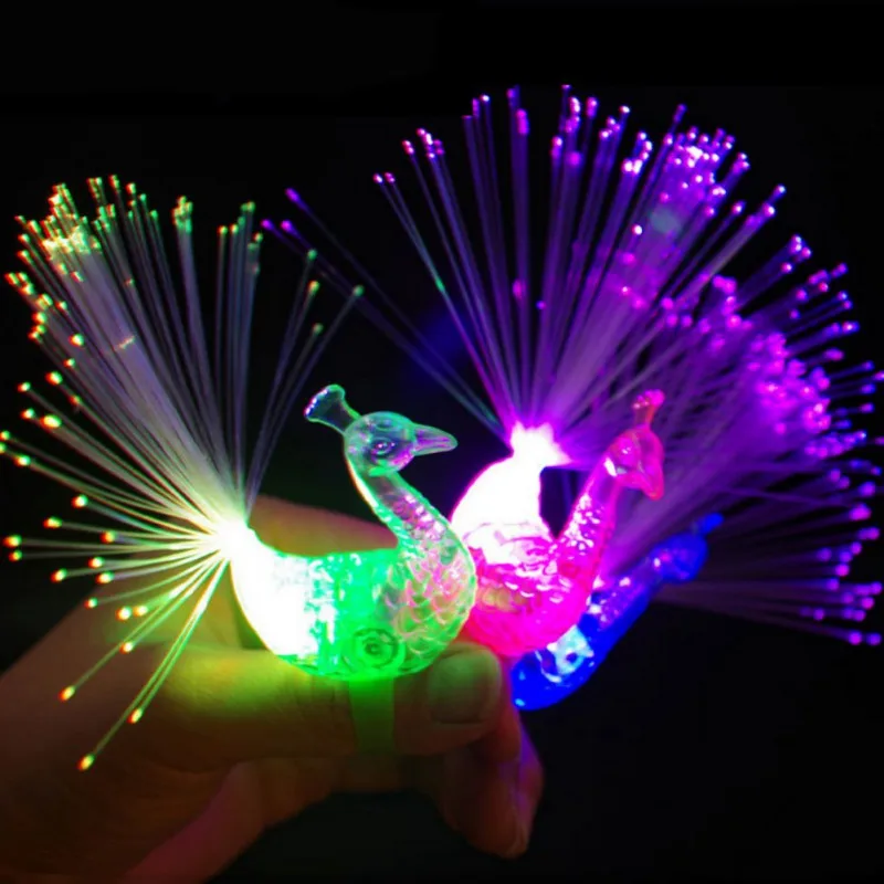 

Peacock Finger Light Colorful LED Light-up Rings Party Gadgets Kids Intelligent Toy Brain Development Light Toys Random Color