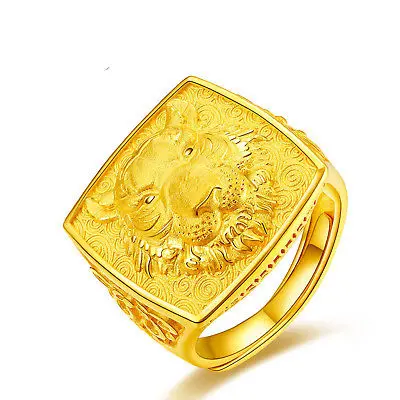 

Fashion Pure 999 24K Yellow Gold Band Men Tiger Ring Adjustable 16-16.5g