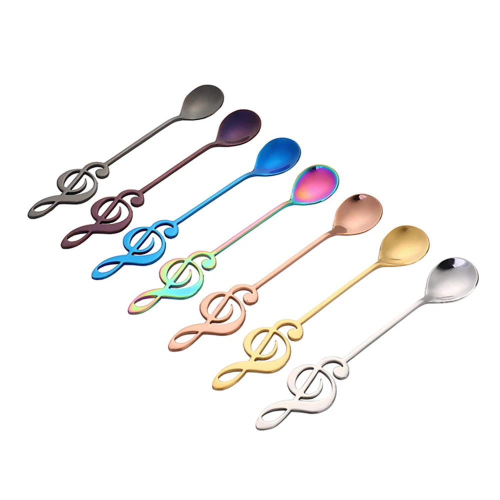 

7 Colors Baby Feeding Kid Spoon Stainless Steel Spoon Music Shape Theme Tea Stirring Spoon Ice Cream Dessert Creative Gift Spoon