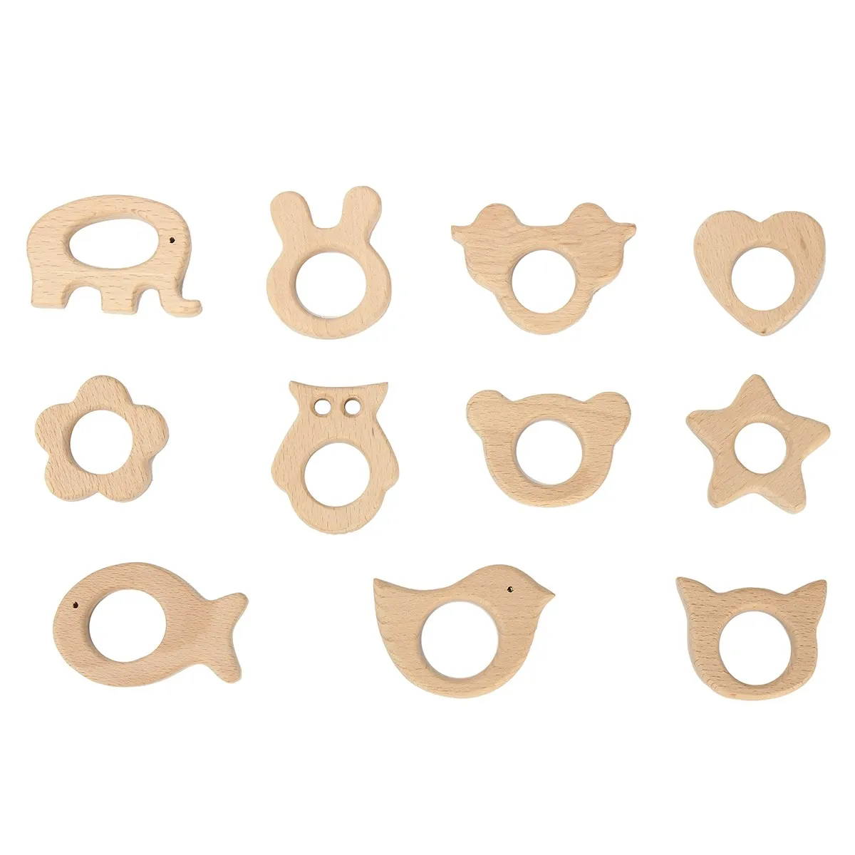 11pcs/set Wooden Teethers Nature Baby Teething Toys Organic Eco