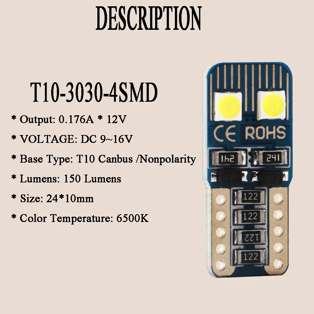 200X никакой ошибки T10 3030 4SMD Canbus светодиодный DC 9-16 V лампы автомобильный индикатор Подсветка регистрационного номера габаритный фонарь 12 V Белый