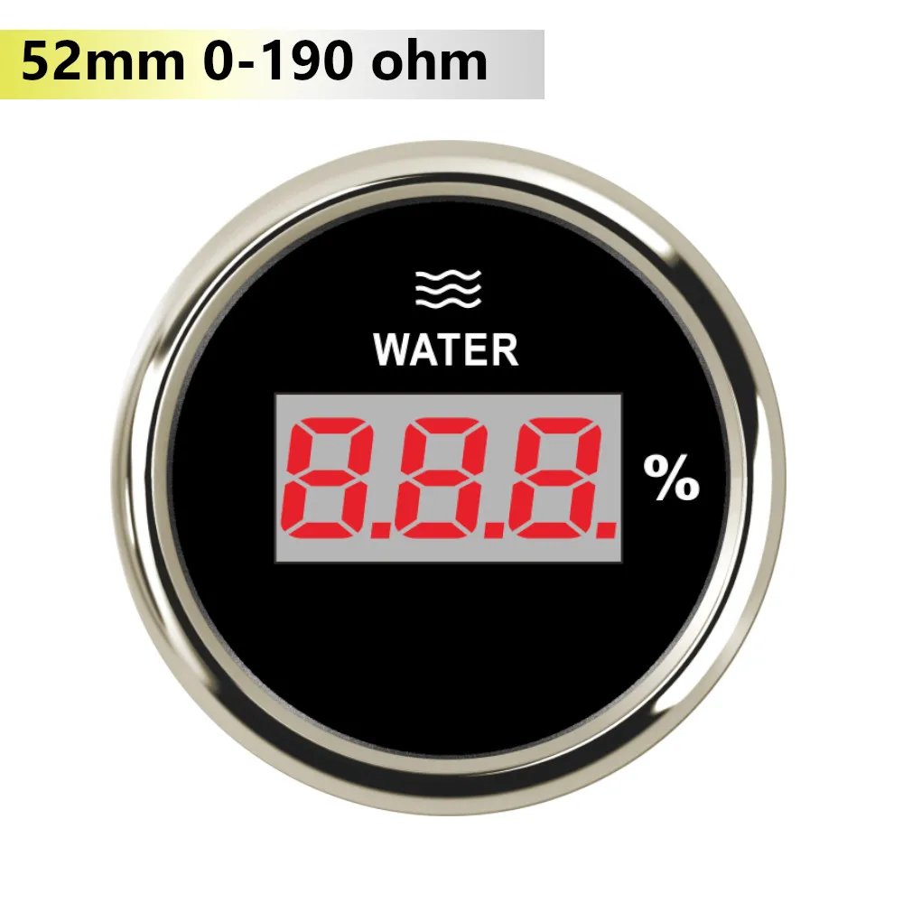 

52mm Digital Waterproof Water Level Gauges Water Level Meters 0-190ohm 240-33ohm for Marine Boat Yacht Red Backlight 12~24V