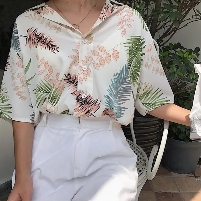 US $5.57 hirigin New Chiffon Womens Casual One size Blouses Female Hawaiian Fashion Floral Short Sleeve Shir
