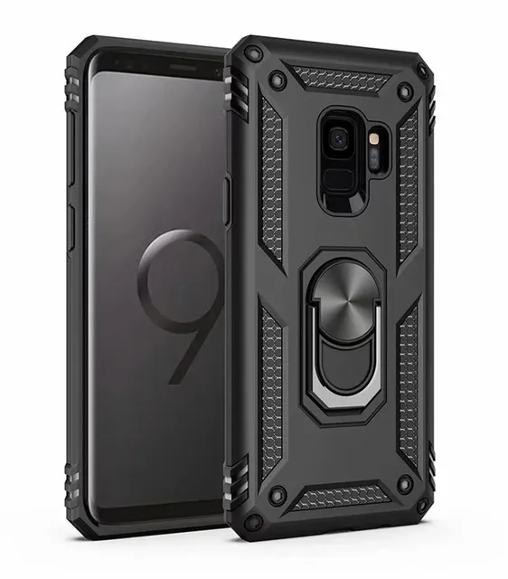 For Samsung Galaxy S8 S9 Plus Case Luxury Car Magnetic Rugged Armor Cover for Galaxy Note 8 9 Stand Shockproof Finger Ring Cover Black