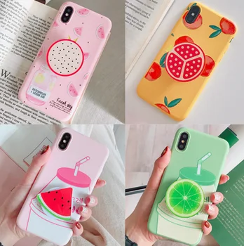 

100pcs Watermelon Fruit Airbag Holder Mobile Shell for iphone 6 7 8 iPhone Xs Max Drop-proof TPU Soft Case