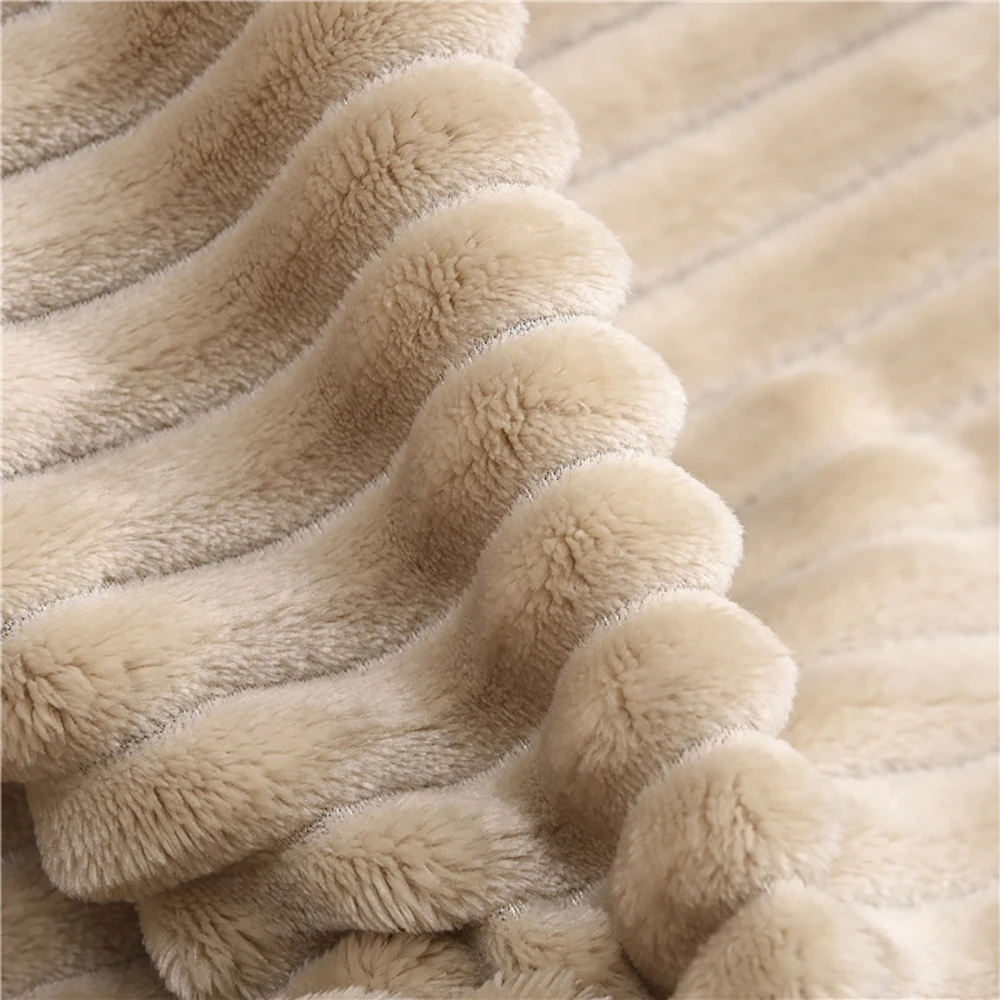 Beddowell Soft Fluffy Striped Flannel Blankets For Beds Solid Coral Fleece Throw Winter Bed Linen Sofa Cover Bedspread Blankets