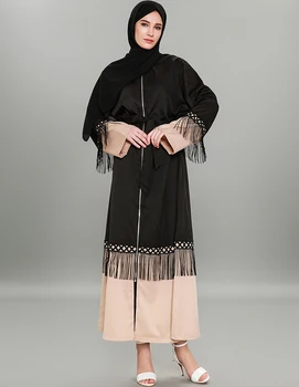 

Fashion Women Muslim Abaya Dress Dubai Turkish Cardigan Islamic Clothing Plus Size 5XL Hijab Dress with Zipper and Tassel