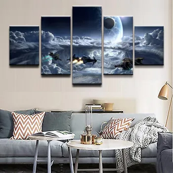 

Canvas HD Prints Posters Home Decor Living Room Wall Art 5 Pieces Game Star Citizen Cloud Planet Spaceship Pictures Framework