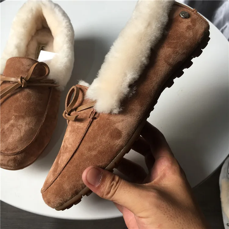 

Genuine Leather Women Shoes Warm Moccasins Woman Slip On Women Flats Fur Suede Casual Loafers FUR Winter Boat Shoes