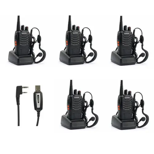 

5x Baofeng BF-888S 400-470MHz 5W CTCSS Dual-Band Two-way Ham Radio HT Walkie Talkie Transceiver with Programming Cable