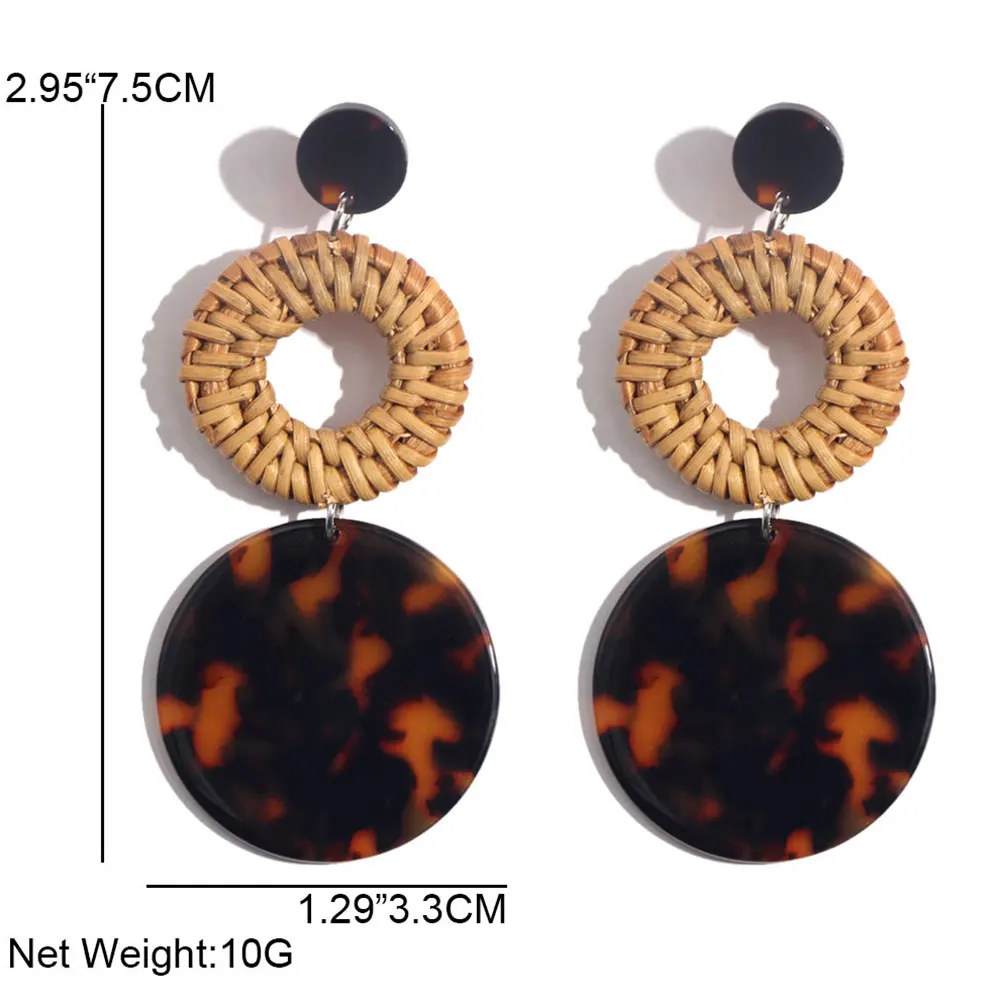 Женские плетеные серьги из ротанга JUST FEEL Модные Акриловые круглые подвески
