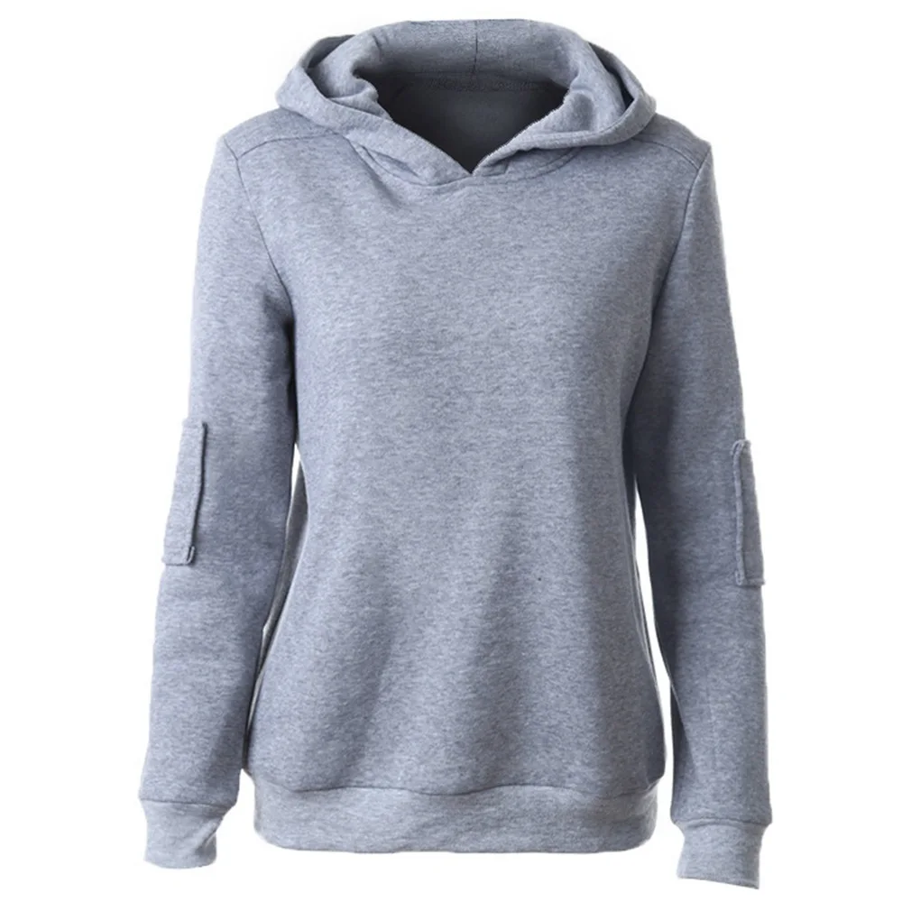 Women Autumn and Winter Fashion Hedging Hoodie Gray Long Sleeves Loose