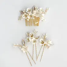 Шикарный жемчуг цветок расческа для волос золотого цвета лист невесты гребень для волос для невесты свадебная прическа аксессуары
