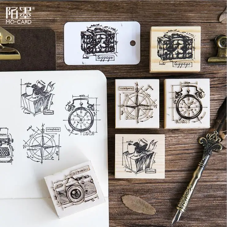 

1pc Retro Manuscript Series Wooden Rubber Stamps Photo Album Clear Stamps for Scrapbooking Decoration DIY
