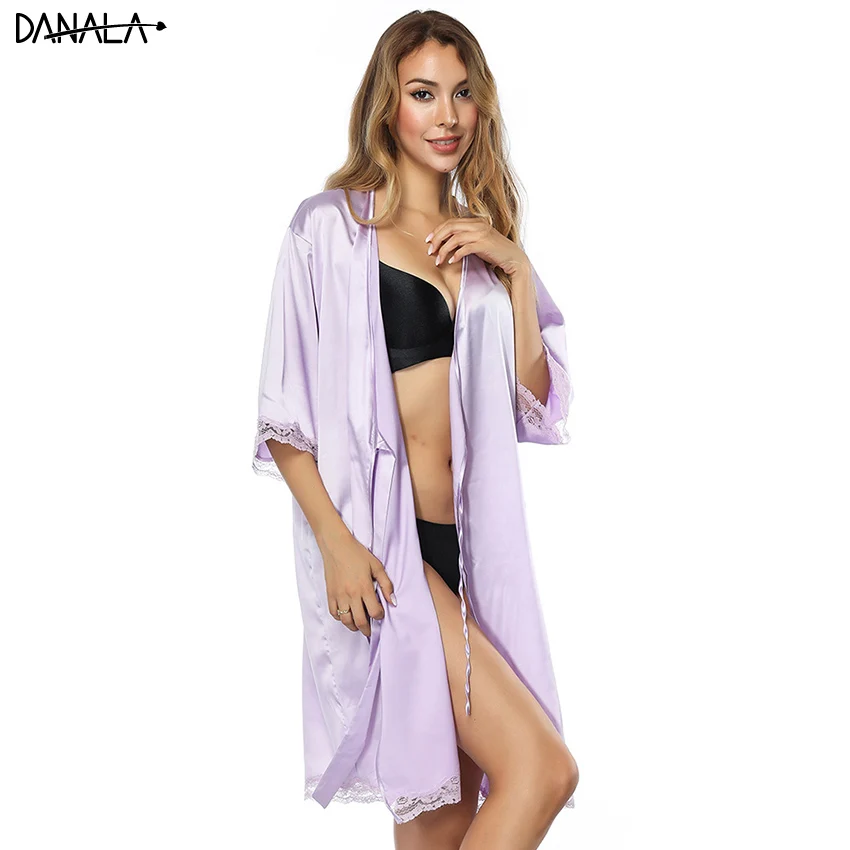 Женский сатиновый банный халат DANALA кружевное ночное белье для подружки невесты