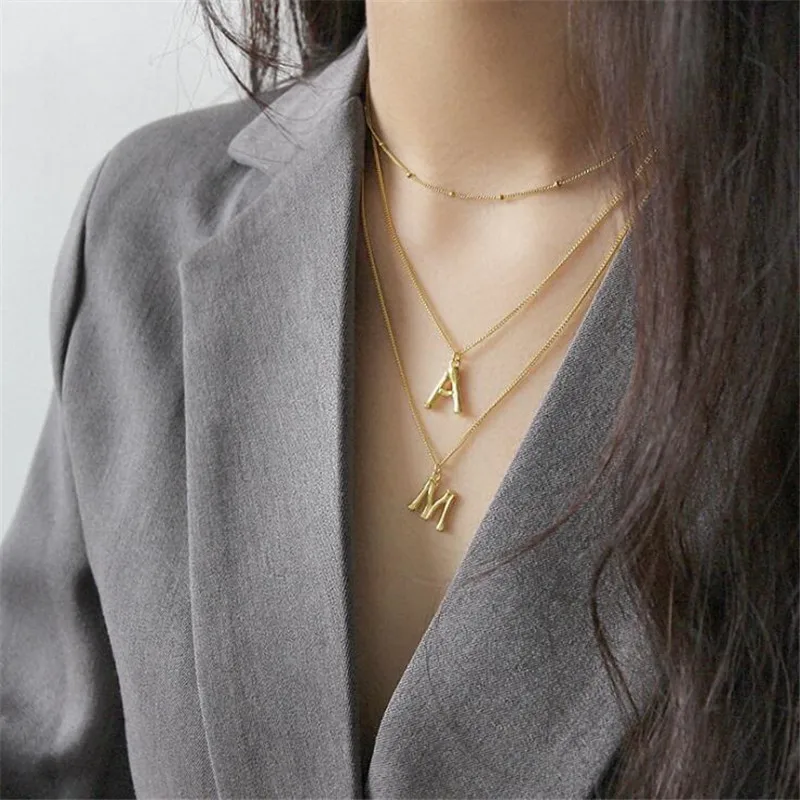 Ying vahine Новая мода серебро 925 Цепочки и ожерелья Для женщин буквой «А» «М» и принтом «S» Длинная подвеска, золотая цепочка для Для женщин