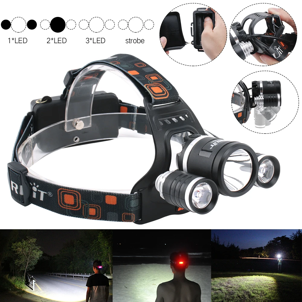 BORUIT 6000Lm 3x XML T6 LED 18650 Battery Headlight Headlamp Head Lamp Flashlight Torch Camping Fishing Cycling Rock Climbing (12)