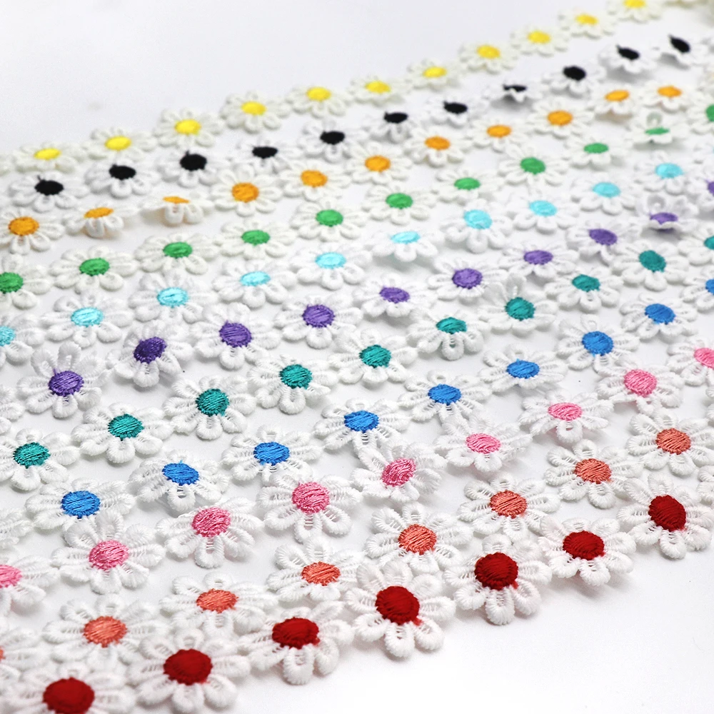 

H679 2.5cm Colorful Daisy Flower Lace Trim Knitting Wedding Embroidered Lace Diy Patchwork Ribbon Lace Sewing Supplies Crafts
