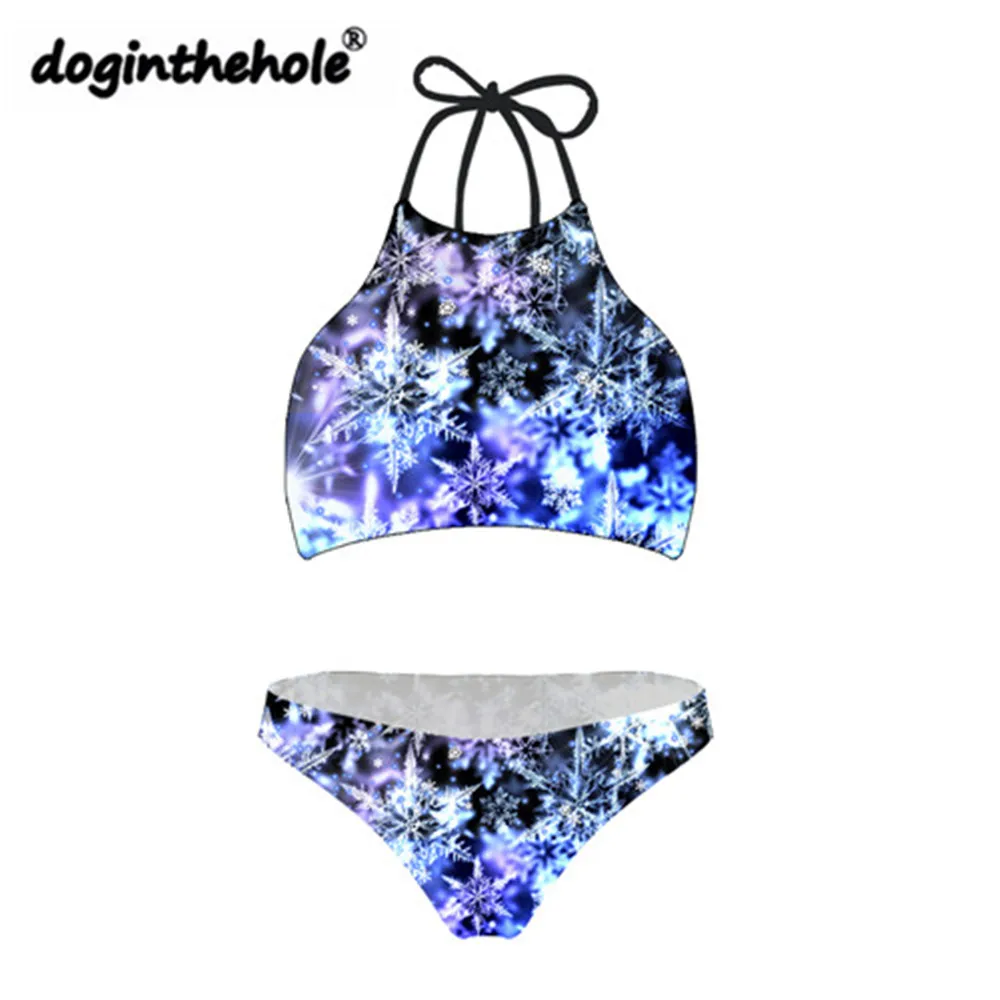 

Doginthehole 2019 New Bikinis Women Swimsuit Snowflake Starry Sky Two Pieces Bikini Print Biquini Low Waist Mujer Swimwear