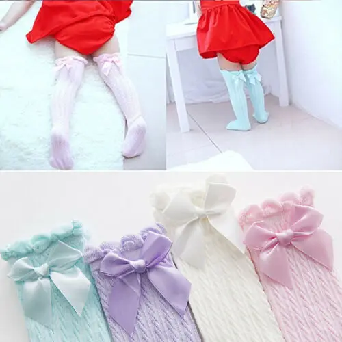 

2019 New Newborn Infant Baby Girl Knee Stocking Cotton Breathable Summer Solid Bowknot Fish Net High Long Stockings