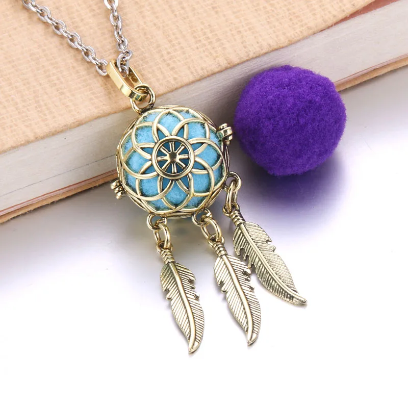 Aroma Open Vintage Feather Locket Pendant Perfume Essential Oil