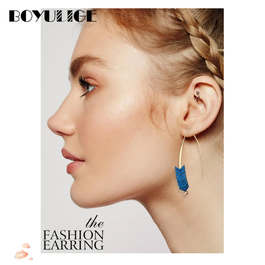BOYULIGE New Geometry Creative Texture Arrow Ore Flakes Dangle Earring Fashion Korean Earrings For Woman Fringe Jewelry Bohemian | Украшения