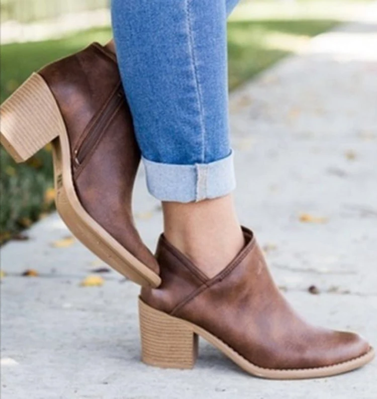 Skup 2019 elegancka, letnia kobieta buty Retro szpilki botki kobiet blok średnie obcasy Casual Botas Mujer botki Feminina Plus rozmiar 43