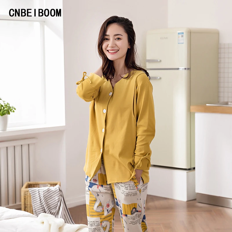 2018 Cotton Maternity Pajamas clothing Sleepwear 2 Piece Set Casual Korean style women breastfeeding pregnant clothes outwear | Мать и