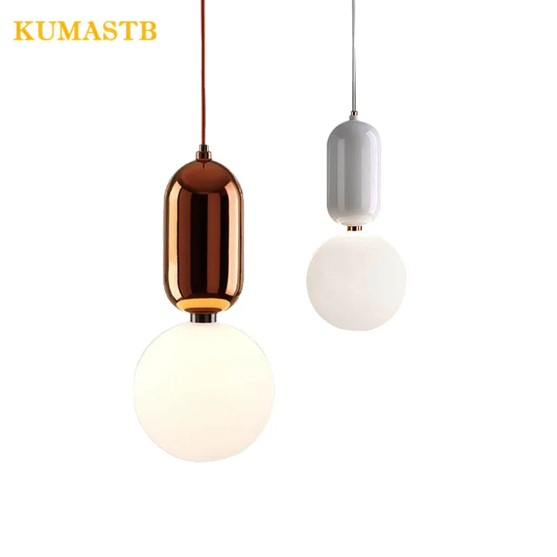 Современные висит свет шар подвесной светильник Nordic лампа для столовой Бар Искусство Стекло шариковая Подвесная лампа Спальня светодиодный подвеска свет