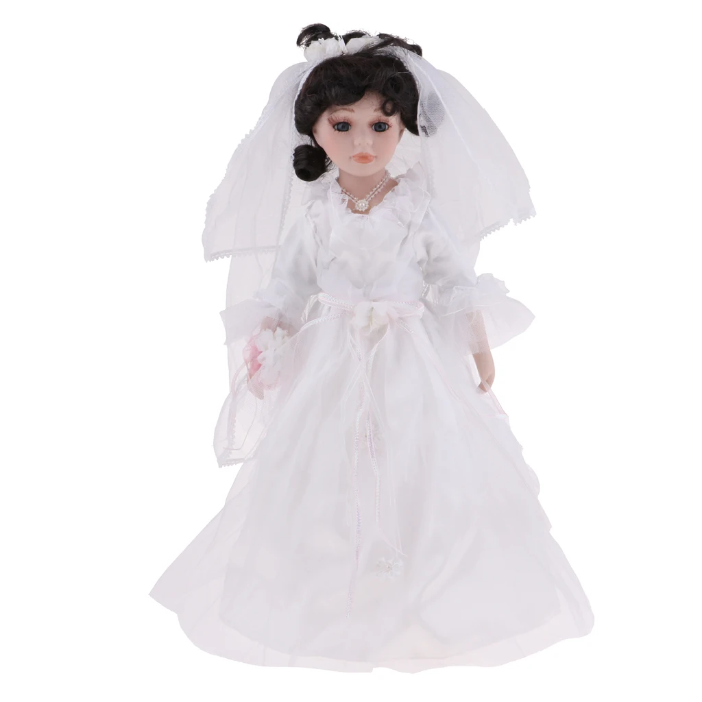 

MagiDeal 40cm Elegant Porcelain Girl Dolls People Figures with Wedding Dress White