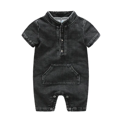 Детские комбинезоны для новорожденных, детская одежда из хлопка для детей от 0 до 24 месяцев, летняя мягкая одежда для младенцев Комбинезоны для маленьких мальчиков и девочек - Цвет: black