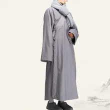 Унисекс серый Зимние хлопковые теплые халат zen Униформа настоятель буддийского монастыря монахи костюмы медитация боевых искусств одежда пальто