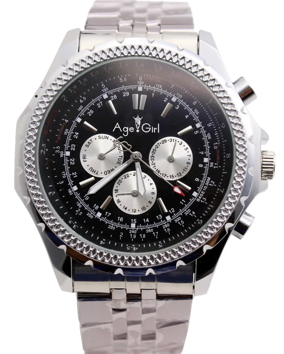 

Brand New Silver Black Leather Automatic Mechanical Watch Chronograph Bracelet Men's GT Drive Big Watches 48mm Special Edition