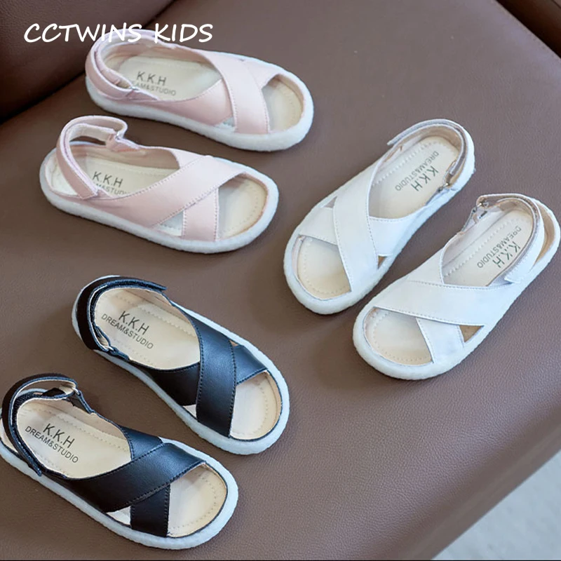 

Girls Beach Sandals 2019 Summer Girls Fashion Light Boys Sandals Children Beach Flats Real Leather Soft White Sandal Shoes BS327
