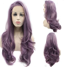 Marquesha длинные волнистые синтетические Синтетические волосы на кружеве парик бесклеевого Фиолетовый высокое Температура термостойкие волокна волос парики для Для женщин